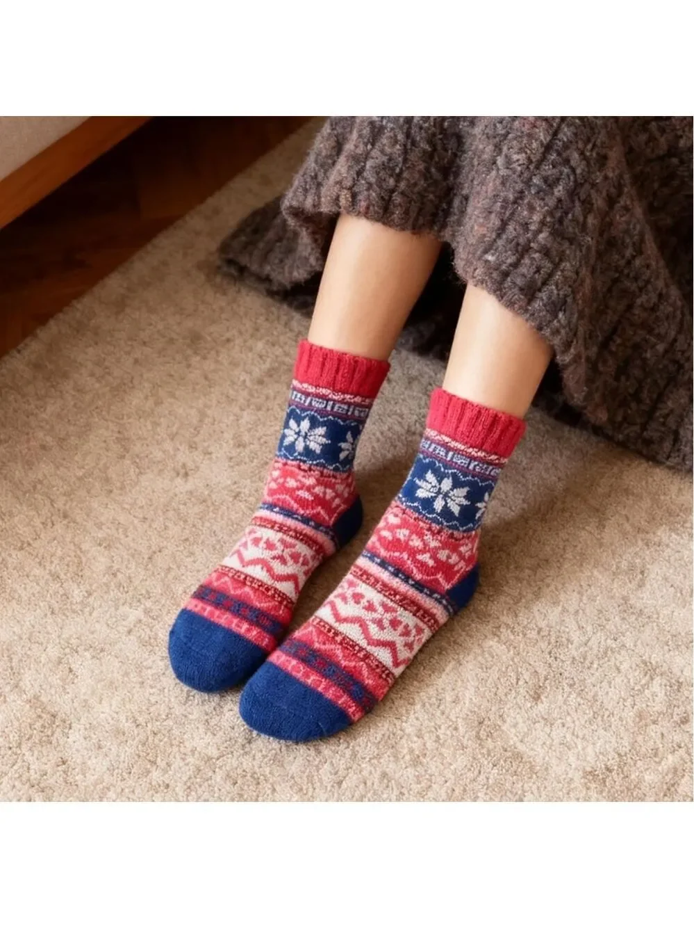 Vibrant Womens Wool-look Patterned Socks Set